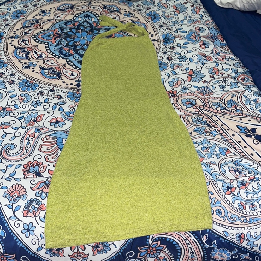 Green fitted backless dress
